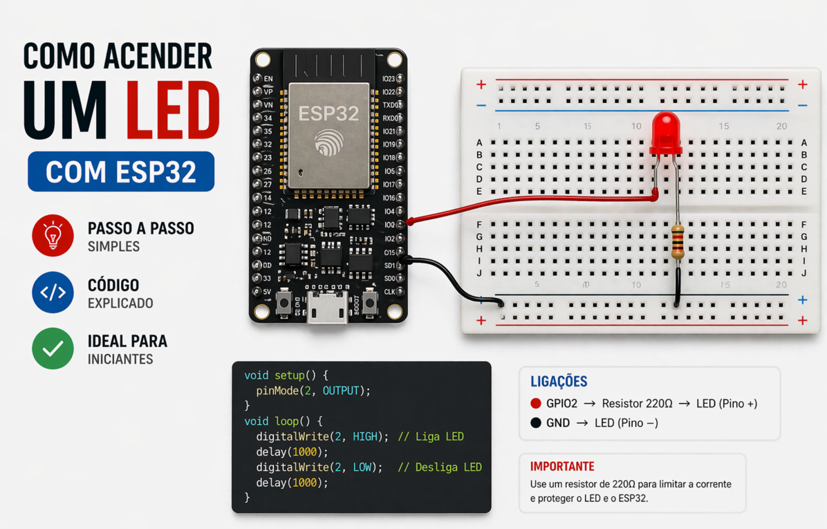 Como Acender um LED com ESP32: O Primeiro Passo para a Automação Residencial